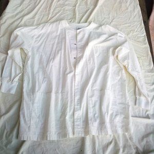 SCRUBS White Long Sleeve Snap Front white pattern Scrub Top Size 3XL